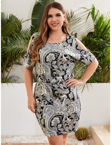 OEM Plus size, Πολύχρωμο φόρεμα με λαχούρια και cut out μανίκια multicolor