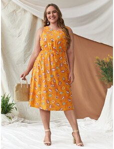 OEM Plus size, Πορτοκαλί φόρεμα με λουλούδια orange