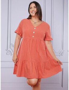 OEM Plus size, Πορτοκαλί φόρεμα με κουμπάκια σε Α γραμμή orange