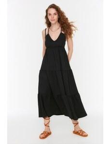 Trendyol Μαύρο Πλεκτό Φόρεμα με Crossover Τιράντες