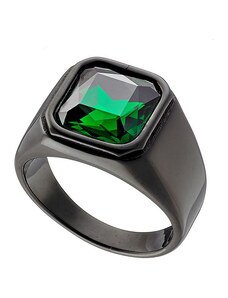 AMOR AMOR Δαχτυλίδι Από Ανοξείδωτο Ατσάλι Με Πράσινη Πέτρα AS38985
