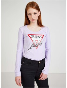 Ανοιχτό μωβ γυναικείο T-shirt με τύπωμα Guess - Γυναικεία