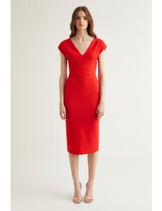 Trendyol X Dilek Hanif Κόκκινο V-Neck Φόρεμα