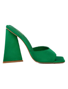 My way shoes Πράσινο σατέν γυναικείο mule με τακούνι