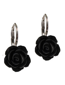 Floral FL Ασημένια κρεμαστά σκουλαρίκια μαύρα τριαντάφυλλα