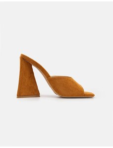 INSHOES Γυναικεία mules suede με τακούνι καμπάνα Κάμελ