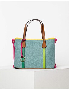 INSHOES Γυναικεία τσάντα χειρός με χρωματιστές πινελιές και μεταλλική λεπτομέρεια Βεραμάν