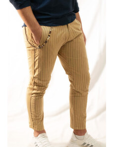 Gabbiano Μπεζ παντελόνι με ρίγες και διακοσμητική αλυσίδα