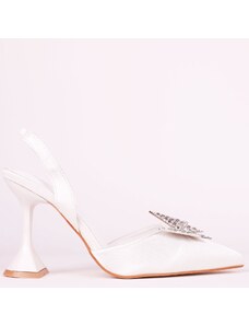 Diamantique Γυναικείες γόβες open heel με διακοσμητική αγκράφα oem QQ75 ΛΕΥΚΟ