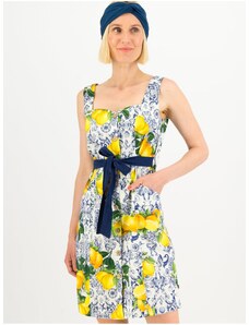 Κίτρινο-λευκό φόρεμα με σχέδια Blutsgeschwister - Γυναικεία