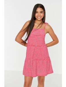 Trendyol Ροζ Gingham Μίνι Πλεκτό Φόρεμα