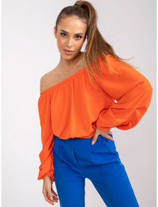Fashionhunters Πορτοκαλί κοντή μπλούζα με εκτεθειμένους ώμους από την Nineli