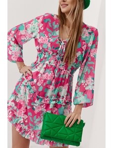FASARDI Αέρινο, ροζ και πράσινο σιφόν φόρεμα