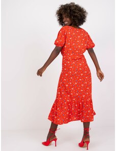 Fashionhunters Κόκκινο μίντι φόρεμα για γυναίκες με prints RUE PARIS