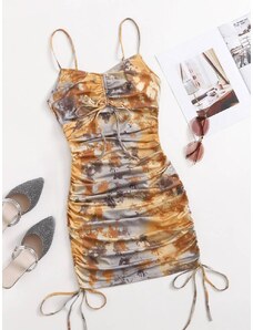 OEM Plus size, Πολύχρωμο tie dye εφαρμοστό φόρεμα με σούρες