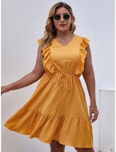 OEM Plus size, Κίτρινο φόρεμα σε Α γραμμή με ruffles