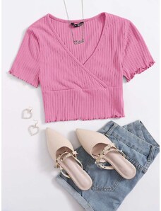 OEM Ροζ κοντό μπλουζάκι κρουαζέ