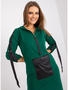 Fashionhunters Σκούρο πράσινο μακρύ φούτερ με σχισμές και κουκούλα