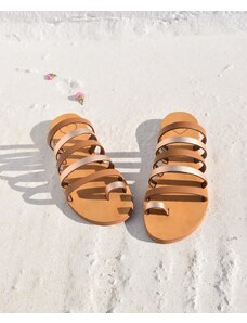 LOVEFASHIONPOINT Sandals Flat Γυναικεία Κάμελ-Χάλκινα Δερματίνη