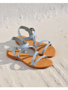 LOVEFASHIONPOINT Sandals Flat Γυναικεία Γαλάζια Δερμάτινα