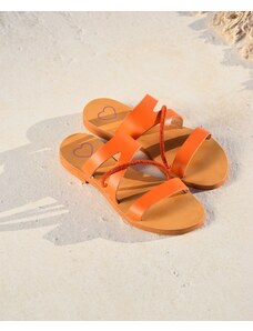 LOVEFASHIONPOINT Sandals Flat Γυναικεία Πορτοκαλί Δερμάτινα