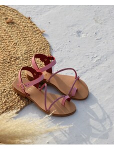 LOVEFASHIONPOINT Sandals Flat Γυναικεία Ροζ Δερμάτινα
