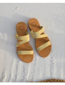 LOVEFASHIONPOINT Sandals Flat Γυναικεία Λέμον Δερμάτινα
