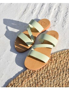 LOVEFASHIONPOINT Sandals Flat Γυναικεία Φιστικί Δερμάτινα