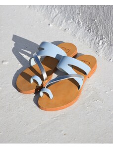 LOVEFASHIONPOINT Sandals Flat Γυναικεία Γαλάζια-Ασημί Δερμάτινα