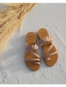 LOVEFASHIONPOINT Sandals Flat Γυναικεία Nude Δερμάτινα