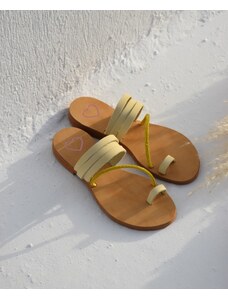 LOVEFASHIONPOINT Sandals Flat Γυναικεία Λέμον Δερμάτινα