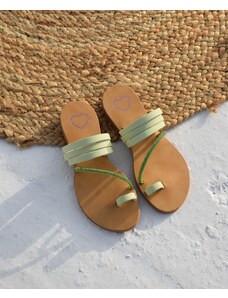 LOVEFASHIONPOINT Sandals Flat Γυναικεία Φιστικί Δερμάτινα