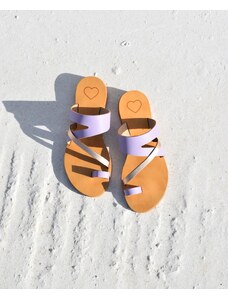 LOVEFASHIONPOINT Sandals Flat Γυναικεία Λιλά-Χάλκινα Δερμάτινα