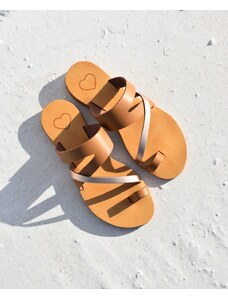 LOVEFASHIONPOINT Sandals Flat Γυναικεία Κάμελ-Χάλκινα Δερμάτινα