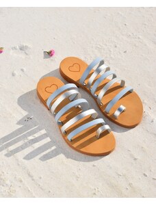 LOVEFASHIONPOINT Sandals Flat Γυναικεία Γαλάζια-Ασημί Δερματίνη