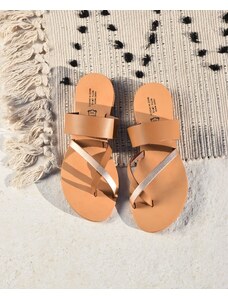 LOVEFASHIONPOINT Sandals Flat Γυναικεία Κάμελ-Χάλκινα Δερμάτινα