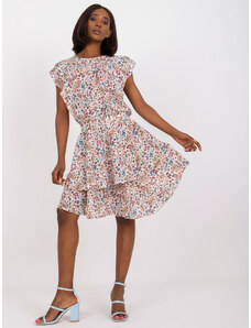 Fashionhunters Μπεζ φόρεμα με διακοσμητικά στοιχεία και floral print ZULUNA