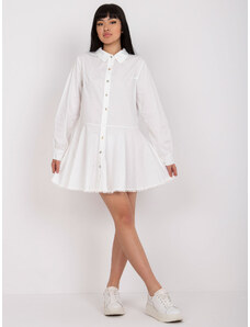 Fashionhunters Λευκό πουκάμισο φόρεμα με μακριά μανίκια