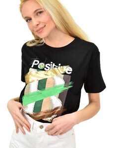 Potre Γυναικείο T-shirt με τύπωμα και στρας Positive