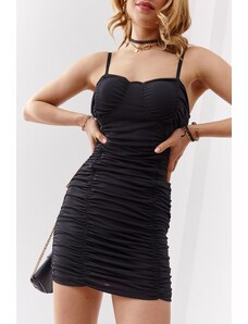 FASARDI Μαύρο μίνι φόρεμα με πιέτες