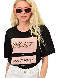 Potre Γυναικείο T-shirt με τύπωμα και στρας TRUST