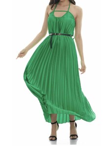 FN Fashion Μάξι Πλισέ Satin Φόρεμα Πράσινο OS