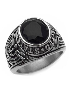 Asimenio Ανδρικό δαχτυλίδι ατσάλι με μαύρη πέτρα AT134