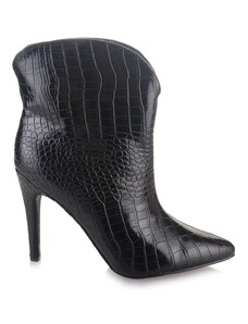Famous Shoes Κροκό μποτάκι με ψηλό τακούνι σε μαύρο χρώμα FAMOUS