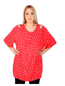 Francesca Fashion Γυναικεία Μπλούζα Πουά Με Σκίσιμο Στους 'Ωμους 613 Κόκκινο
