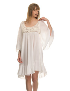 Harlem Αέρινο λευκό φόρεμα με μπεζ πλεκτές λεπτομέρειες