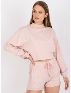 Fashionhunters Βασικό ανοιχτό ροζ παντελόνι με ψηλή μέση