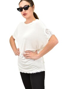 Potre Γυναικεία μπλούζα με πέρλες και δαντέλα