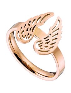 AMOR AMOR Δαχτυλίδι Από Ανοξείδωτο Ατσάλι Ροζ Επιχρυσωμένο Με Φτερά AS34400