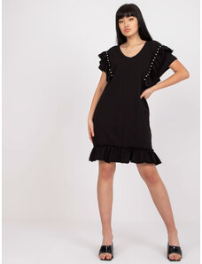 Fashionhunters Μαύρο βαμβακερό casual φόρεμα με φτερό